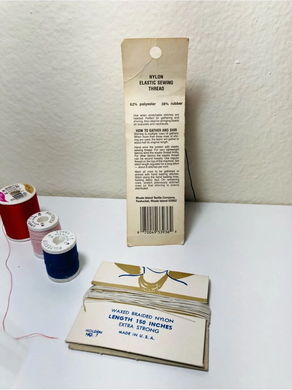 Vintage Assorted Sewing Thread Spools and Notions - White, Black, Red, Blue